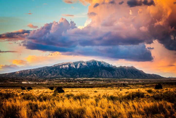 Sandia Mountains with Majestic Sky and Clouds